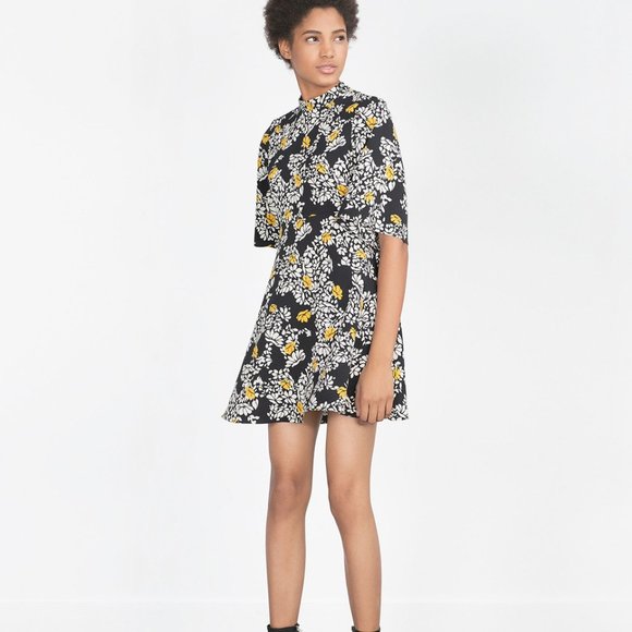 Zara Dresses & Skirts - ZARA Black / White / Yellow Floral Mini Dress